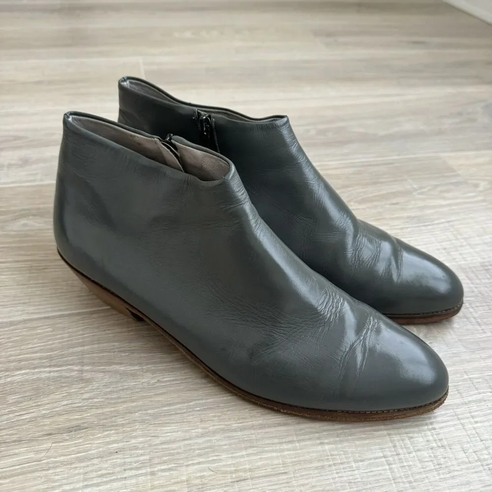 Vintage Wellington Custom Made Mens Gray Leather Boots Shoes 11.5